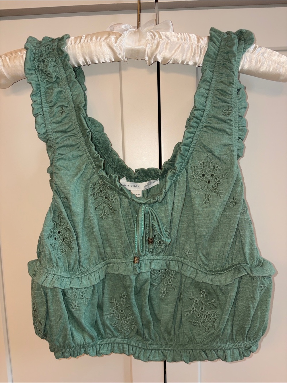 Altar'd State Seafoam Green Cropped Eyelet Ruffle Tank